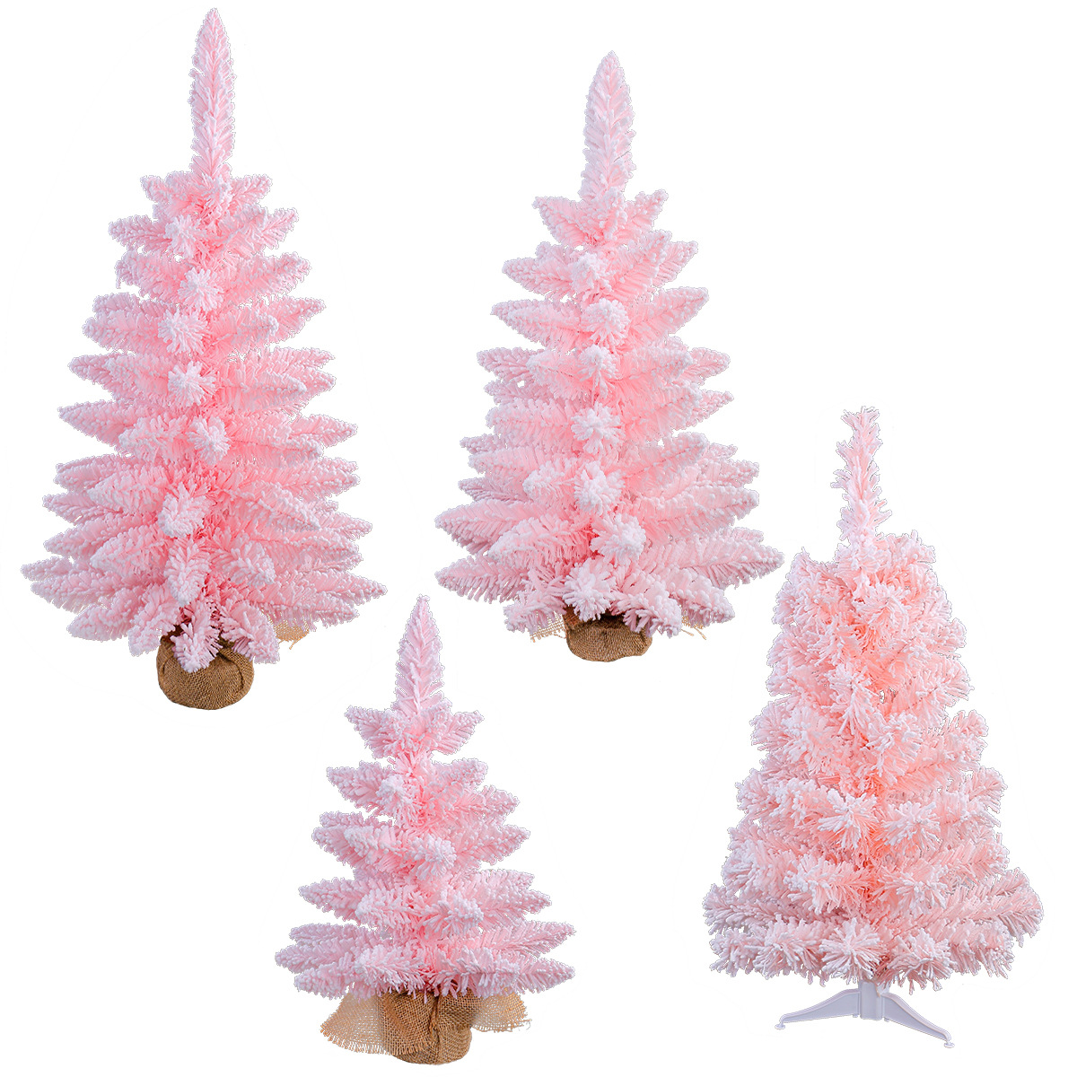 Nuevos productos transfronterizos árbol de Navidad rosa creativo flocado árbol de simulación de nieve decoración de ventanas de navidad