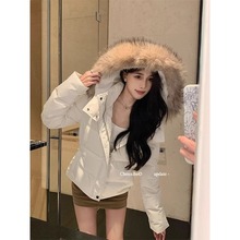 2025小个子气质收腰羽绒服女冬季短款白色修身显瘦可拆卸毛领外套