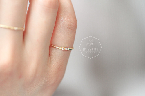 S925 sterling silver plated 14k gold Japanese style minimalist three zirconium diamond basic gold women's ring commuting style