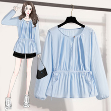 设计感系带收腰白色长袖衬衫女宽松减龄娃娃衫上衣