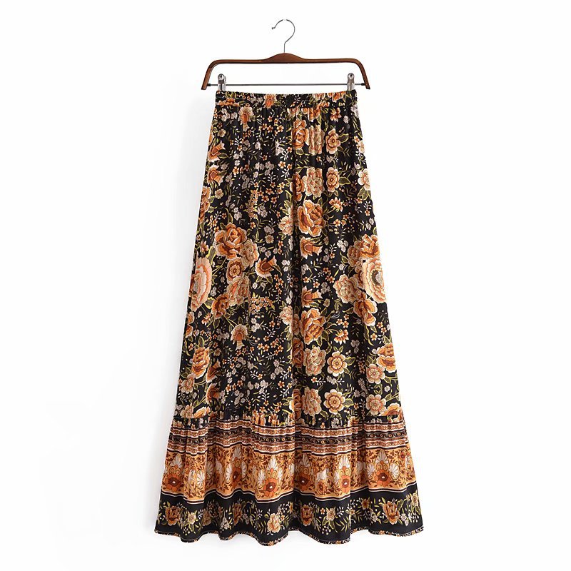 2021 Early Autumn New European And American Fashion Women's Bohemian Resort Style Rayon Printed Long Skirt_ecoleips.com