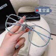 亚典2022新款金属时尚潮流双梁大框合金眼镜复古平光镜可配近视镜