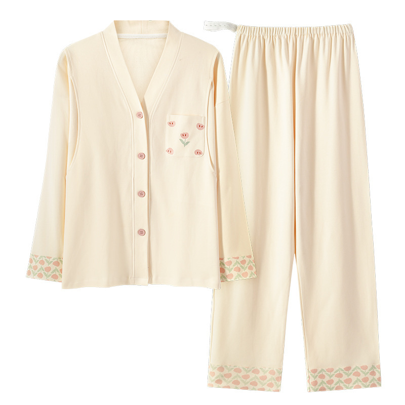 A类纯棉睡衣女士秋冬季月子服孕妇产后哺乳喂奶待产服家居服套装|undefined