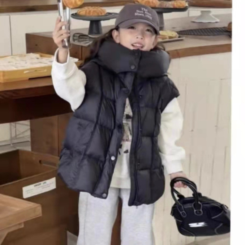 韩版女童羽绒马甲2025冬季新款儿童白鸭绒羽绒马甲宝宝连帽外套潮