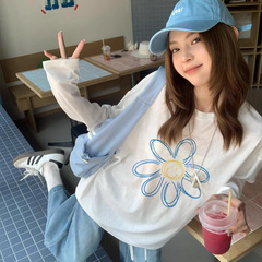 白色纯棉长袖t恤女 宽松正肩线条设计感内搭打底衫秋季新款上衣女