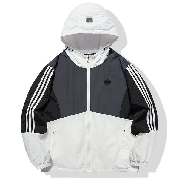 High-Quality Embroidered Logo Three-Stripe Sports Windbreaker Jacket for Men and Women, New Spring and Autumn Style, Loose Hooded Patchwork Coat
