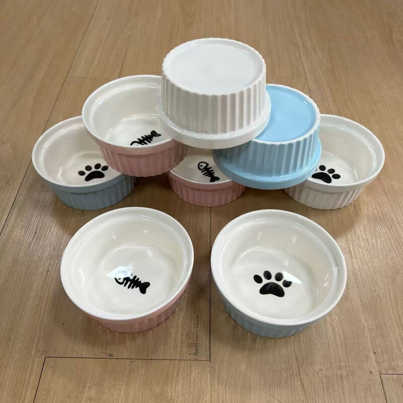 Black cat bowl foreign trade stock slightly flaw ceramic Pet Bowl color glaze cute cat food bowl dog bowl pet drinking bowl