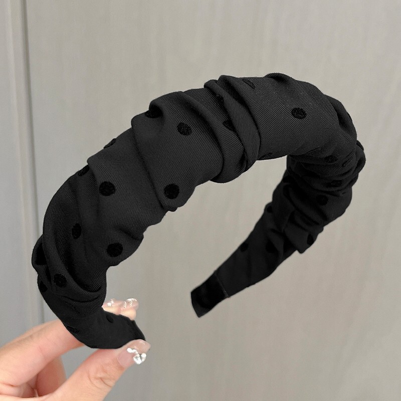 高級気質の黒い灰色のしわの蝶結びの愛の波の点のカチューシャの高い頭のトップのカチューシャのスポンジの布芸の百合の髪飾り|undefined