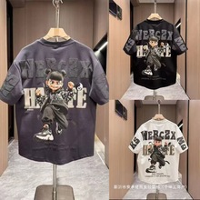 跨境新款春夏季潮牌个性发泡刺绣哪吒潮流百搭男士印花宽松痞帅半