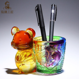 Bring in Wealth and Treasure Glass Twelve Zodiac Mouse Pen Holder Ornaments Office Front Desk Cultural and Creative High-End Practical Decorative Crafts