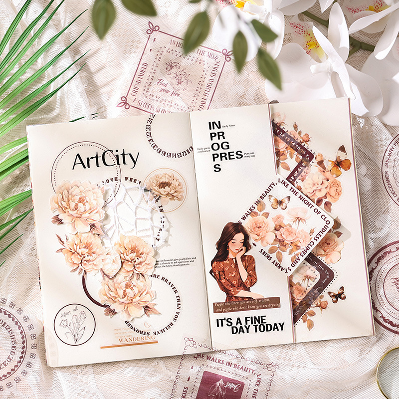 Guarilla de flores impermeable transparente pegatinas de mascotas diy diario pegatinas retro transfronterizas círculo cuadrado pegatinas de encaje