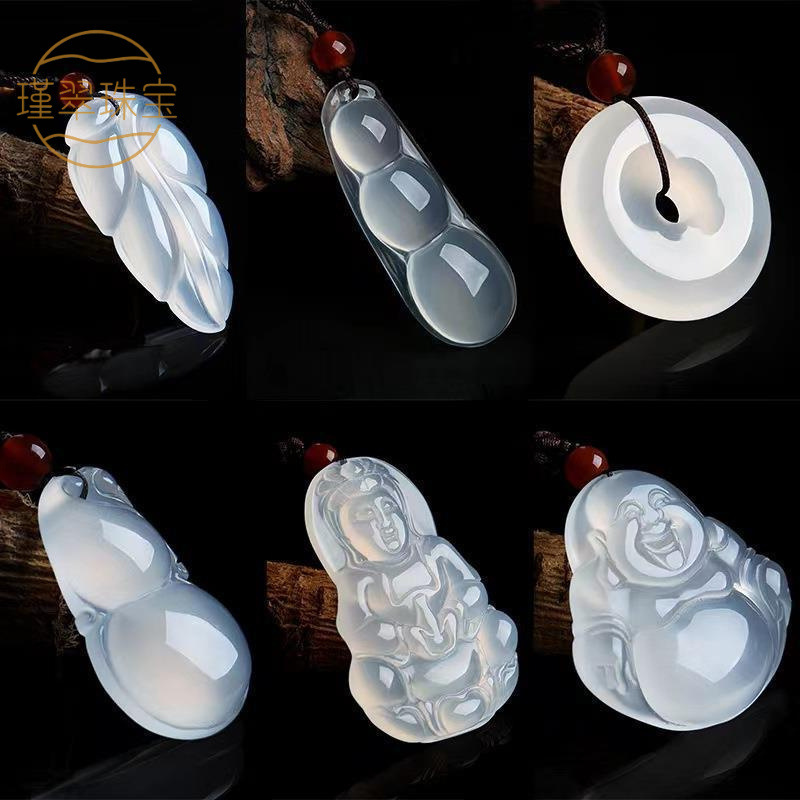 A高冰种白玉髓吊坠观音菩萨佛公平安扣貔貅福豆挂件天然玉项链批