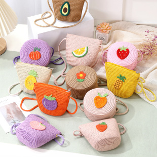 Summer Little Girl Children's Seaside Straw Bag Woven Bag 2025 New Cute Straw Mini Crossbody Coin Purse