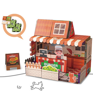 New Cross-Border Sticker DIY Burger Shop Street Scene Magnetic Sheet Building Block Toy Girl Boy Toy Gift Magnetic Sheet