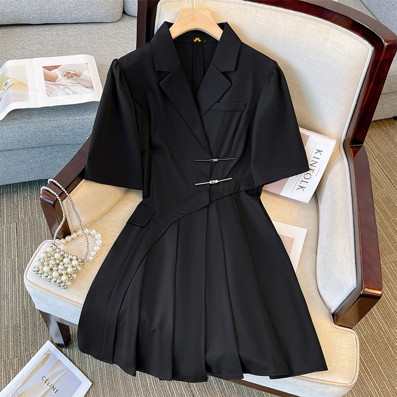 60.00 kg-150.00 kg Plus Size Slim Fit Suit Dress 2023 Summer New Fat Girl Pleated Niche British Style