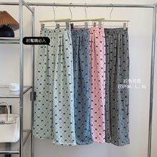 蝴蝶格子裤女2025秋季新款韩系慵懒印花直筒休闲裤薄款显瘦阔腿裤