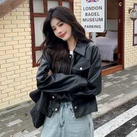 高级感时尚炸街黑色pu皮衣外套女早秋冬新款大码胖mm短款夹克上衣