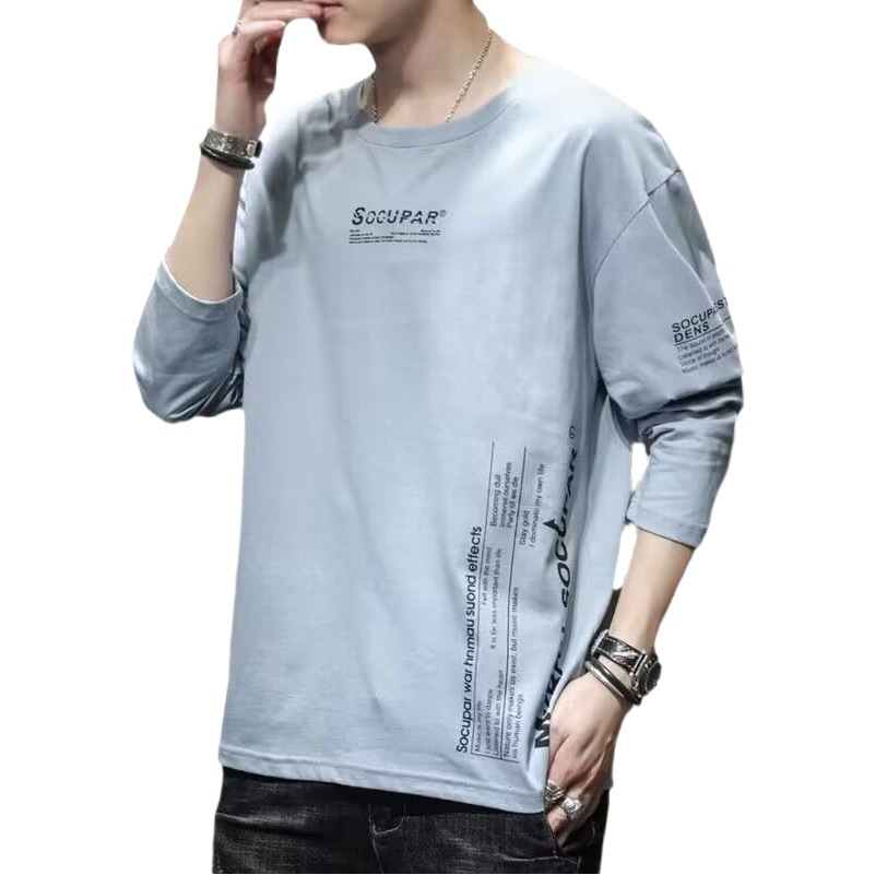 Camisetas y Ropa, Camisetas de Manga Larga Estilo Coreano, Otoño, Nuevas Sudaderas con Cuello Redondo, Camisetas de Manga Corta, Delgadas, Ajustadas, Modernas, Capa Base para Hombre