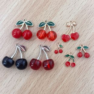 New Oil-Dropping Alloy Fruit Stereo Red Cherry DIY Jewelry Accessories Necklace Pendant Earrings Earrings Pendant