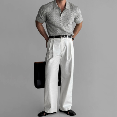 Summer New Men's Crochet Polo Shirt Knit Short Sleeve Collar Slim Fit Business T-shirt Import and Export Cross-border Wholesale