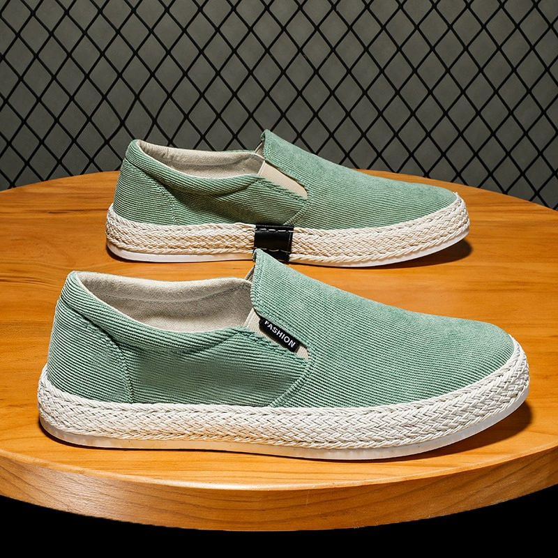 Мужская соломенная вельветовая рыбацкая обувь, студенческая модная повседневная обувь без шнуровки, простые ленивые слипоны на весну и осень