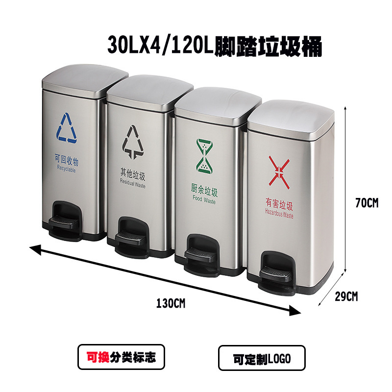 ステンレス分類ゴミ箱足踏み式ロビー蓋付きデパート用銀行病院大型角形公共場|undefined