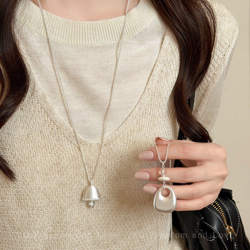 Korean Blogger's Same Style Silver Brushed Small Bell Necklace for Women, Versatile and High-End Clavicle Chain Long Accessory Korean Blogger's Same Style Silver Brushed Small Bell Necklace for Women, Versatile and High-End Clavicle Chain Long Accessory