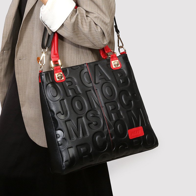 Contrast Color Genuine Leather Handbag for Women 2025 New Fashion Women's Bag Autumn and Winter Large Capacity Commuter Crossbody Tote Bag