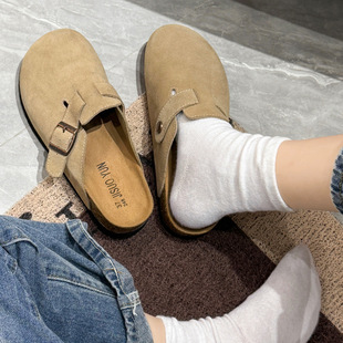 2024 New Thick-soled Birkken Shoes Half-drag Women's Spring Retro Slip-on Slippers Inner Heightened Birkken Shoes