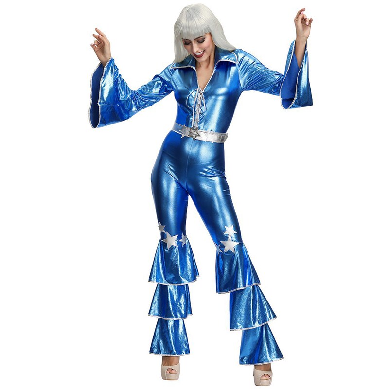 Halloween Costume Blue One-piece Retro 70 s Disco Club Bar Singer Costume