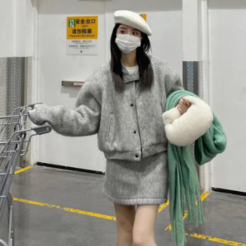 棒球外套新款小个子款式感半身裙套装2025年春秋两件套学院风