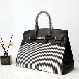 秋冬新款麻布铂金包时尚简约百搭手提包包单肩斜跨气质女包