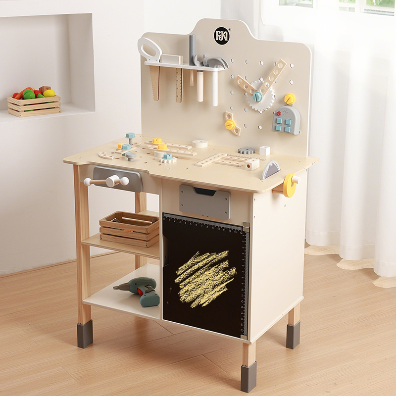 Banco de trabajo de madera de simulación Caja de herramientas de ensamblaje de rompecabezas para niños Tornillo de tornillo Juego de herramientas multifunción Juguetes de madera