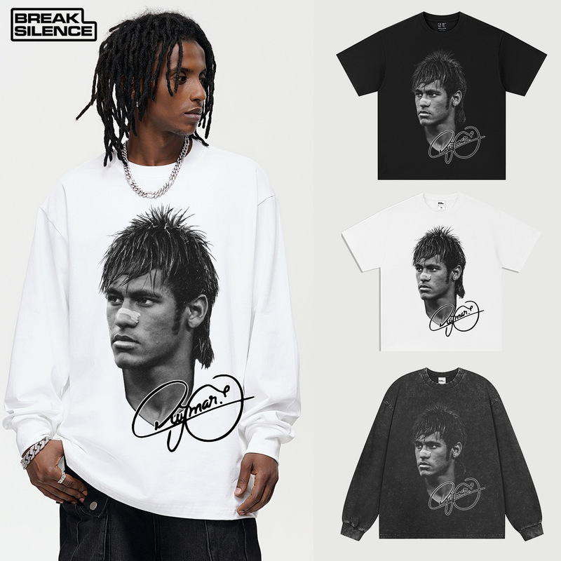 Trans-domestic Neymar300 Heavy Cotton Men's and Women's Short-sleeved Long-sleeved T-shirts European and American TK American Retro Trendy