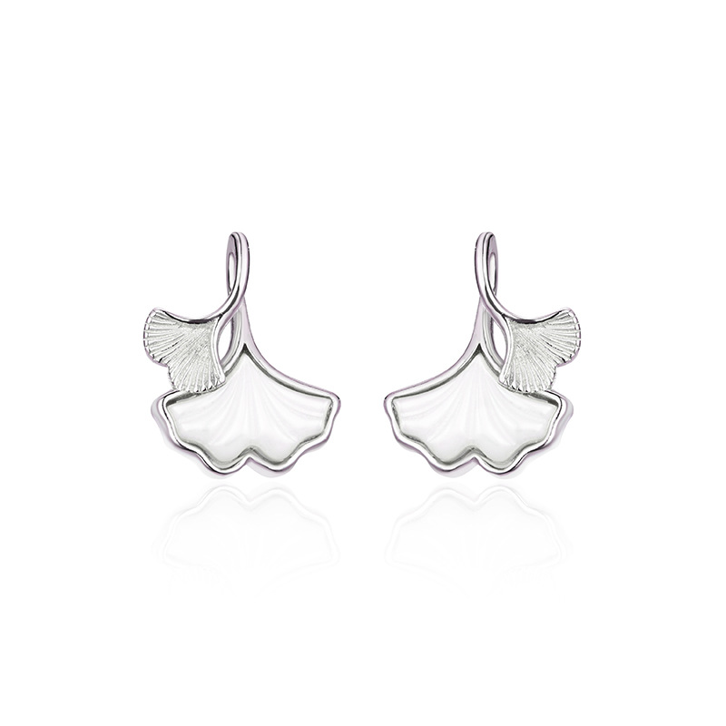 Ginkgo hoja 999 pendientes de plata esterlina para las mujeres verano 2023 nuevo diseño de nicho de alta calidad madre blanca pendientes de concha