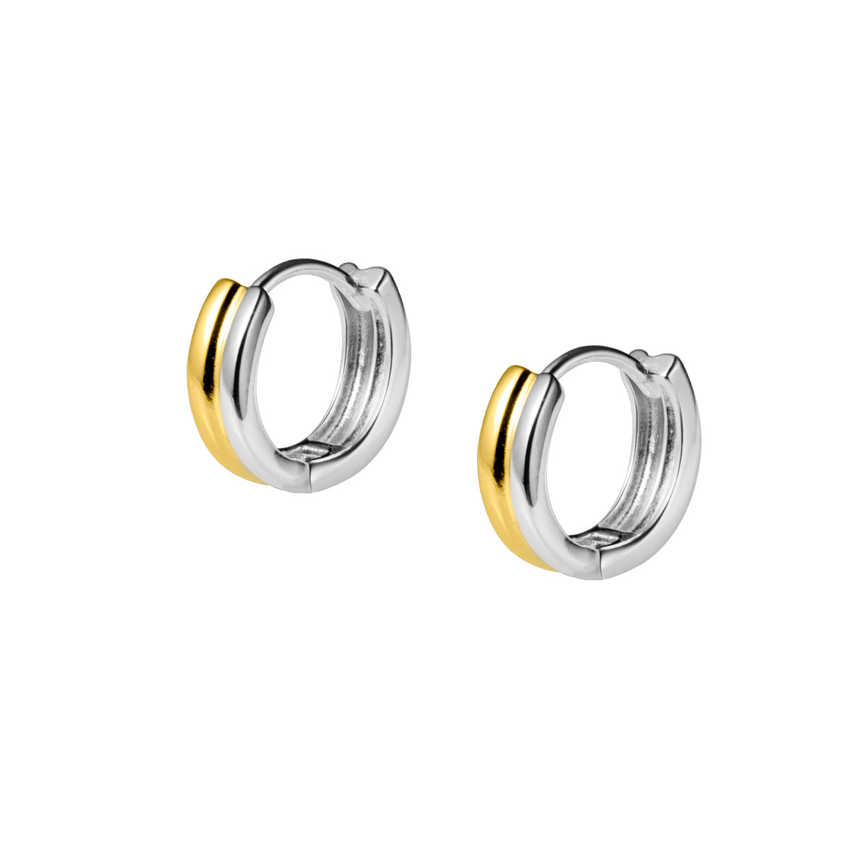 Eloch S925 plata de dos colores perfiles brillante Europa y Américains viento fresco simple de doble anillo pendientes de separación de colores M03408