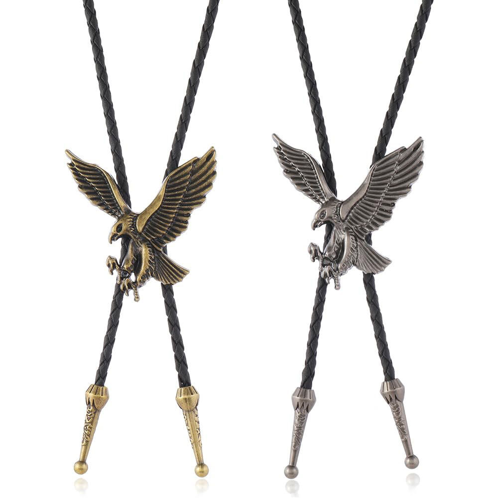 欧美跨境老鹰合金吊坠波洛项链男士编织PU绳西部牛仔复古项链首饰