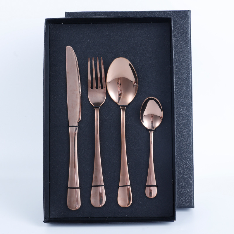 Caja de regalo negra + conjunto de cuatro piezas de oro rosa