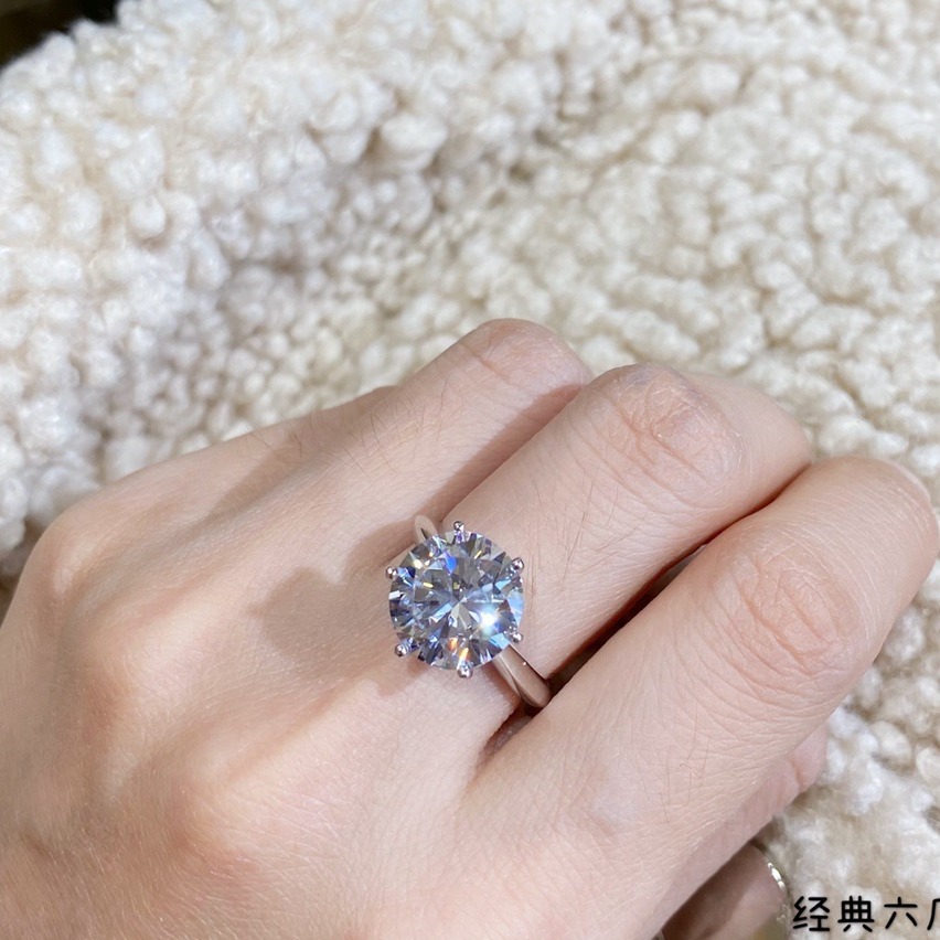 S925純银六爪5克拉戒指 进口高碳钻高级精工潮流戒指高端珠宝饰品