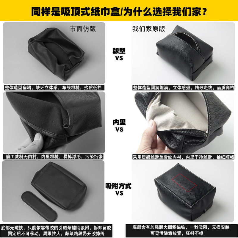 マグネット式天井取り付け車用ティッシュボックス、ルーフサンルーフ、ハイエンド車用クリエイティブティッシュボックスハンギングバッグ|undefined