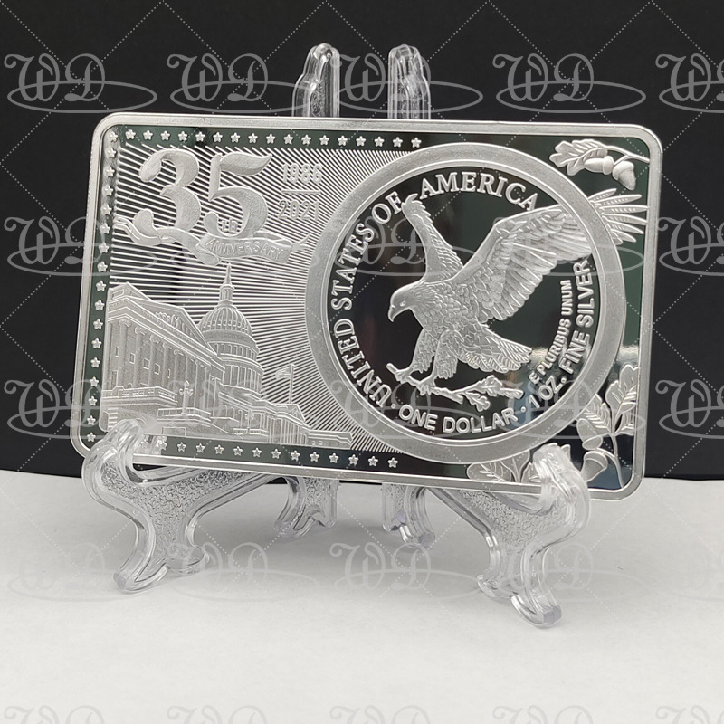 35Th Anniversary United States Zinc Alloy Imitation Silver Fine Silver Bar Goddess Eagle Non-Magnetic Silver Block Directly Supplied by Manufacturer