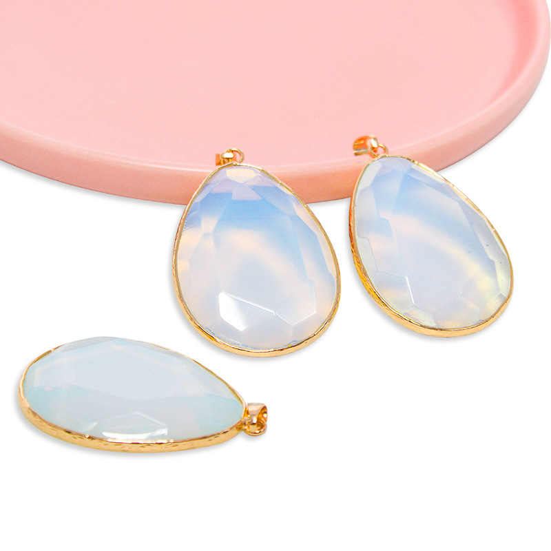 Fashion Water Droplets Crystal Polishing Inlay Natural Stone Pendant Necklace 1 Piece