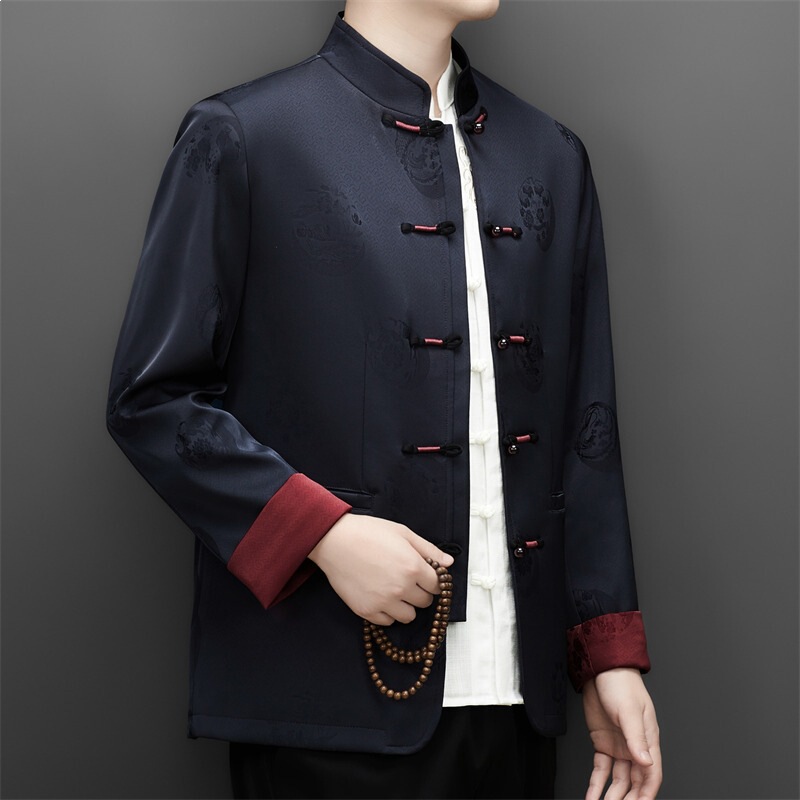 2026 Spring and Autumn New Style Tang Suit for Middle-Aged Men, Chinese Style Long-Sleeve Cardigan Jacket, Casual Fashion Trend
