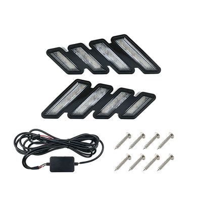 Universal car daytime running lights for Mustang, dynamic flowing light in white, yellow, and blue, original car fog light frame, cross-border exclusive product (Gündüz işıqları) - three-colors-white-light-yellow-light-ice-blue-left-and-right-lights-installation-wiring-set