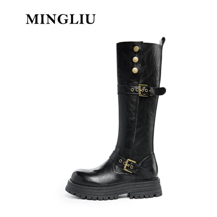 레트로 나이트 부츠 여성 2025 겨울 새로운 다목적 슬림 부츠 영국 스타일 부츠 여성 키가 크고 슬림 부츠