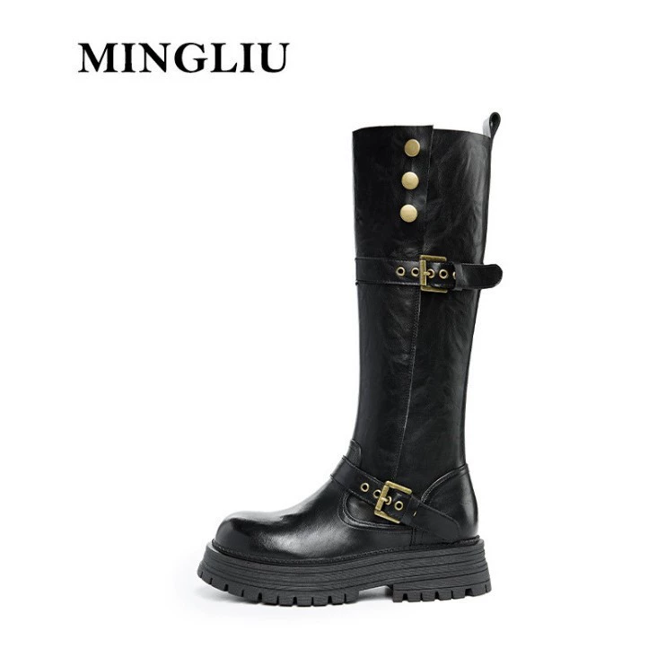 Рыцарские сапоги в стиле ретро для женщин, зима 2025 года, новые универсальные узкие ботинки, женские сапоги в британском стиле для увеличения роста и похудения.