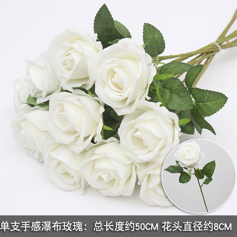 Topa de veludo rosa cascada flor falsa diseño de fondo pared red perforación roja decoración de rosa pared de cártamo del centro comercial