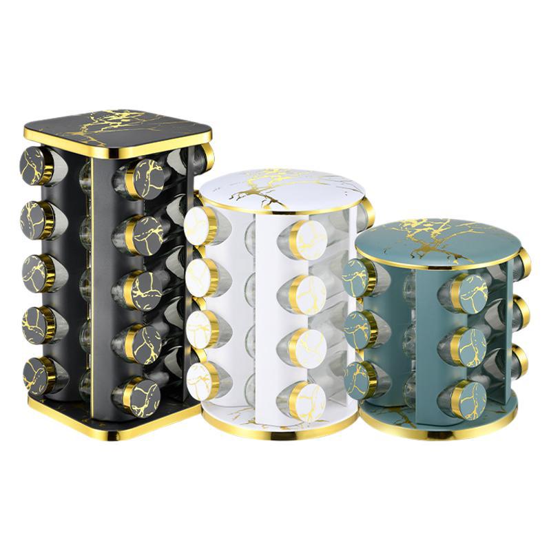Acero inoxidable cocina condimento estante cuadrado borde dorado mármol condimento giratorio estante al por mayor práctico