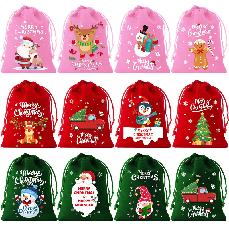 国境を越えた売れ筋の新しいクリスマスベルベットギフトバッグセットクリスマスキャンディー巾着ポケット包装収納袋|undefined