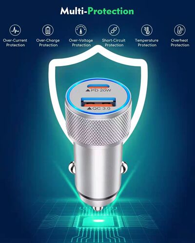 Factory Wholesale Car Charger PD38W Dual PD Car Charger Fast Phone Charger One-Drag-Two Aluminum Charging
